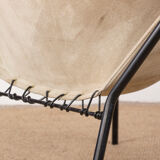Danish armchair in Leather, Steel and Teak, Balloon model by Hans Olsen 1960.