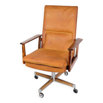 Office Chair Model 419 Made In Rosewood With Cognac Leather Seat By Arne Vodder For Sibast from 1960