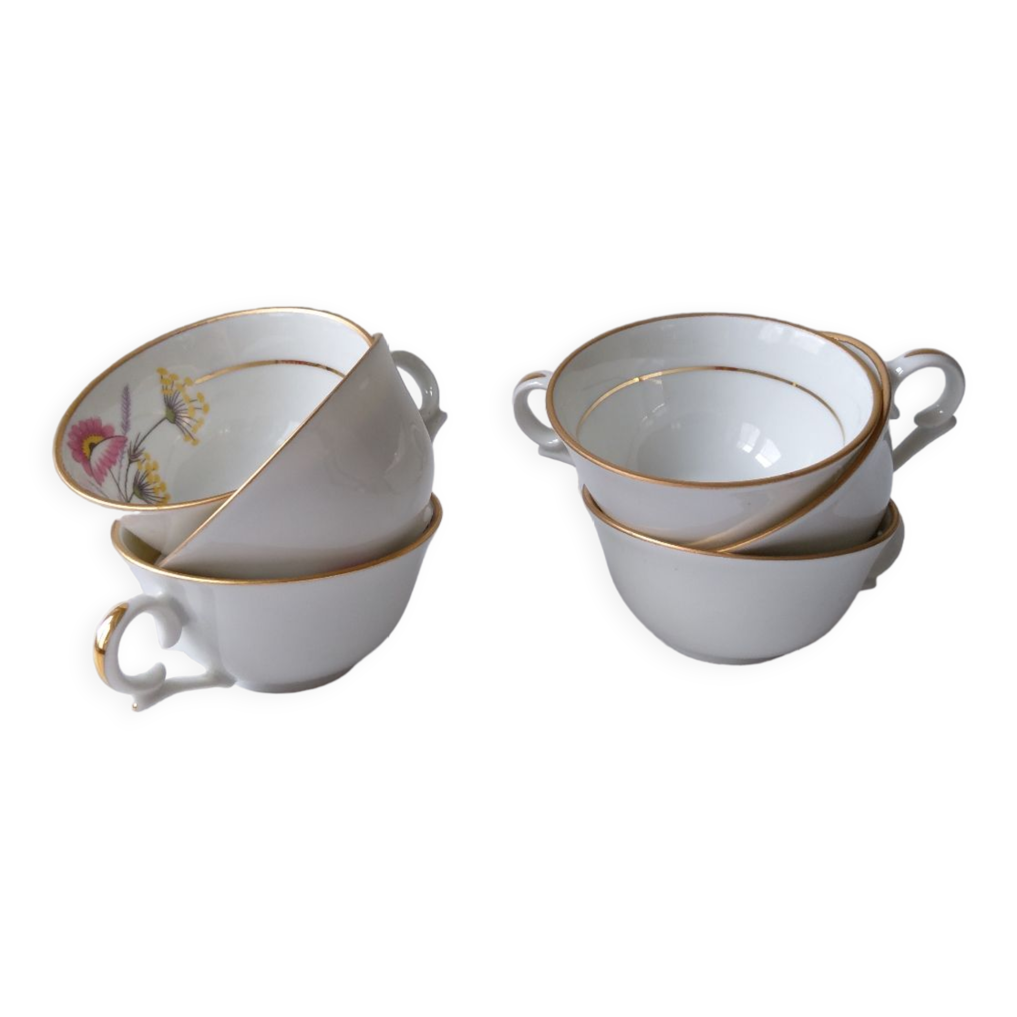 Set of 6 Berry Limoges flower porcelain tea coffee cups