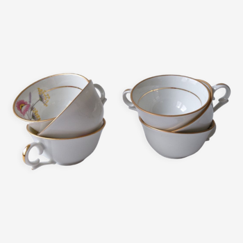 Set of 6 Berry Limoges flower porcelain tea coffee cups