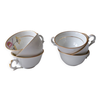 Lot de 6 tasses à thé café porcelaine Berry Limoges fleurs