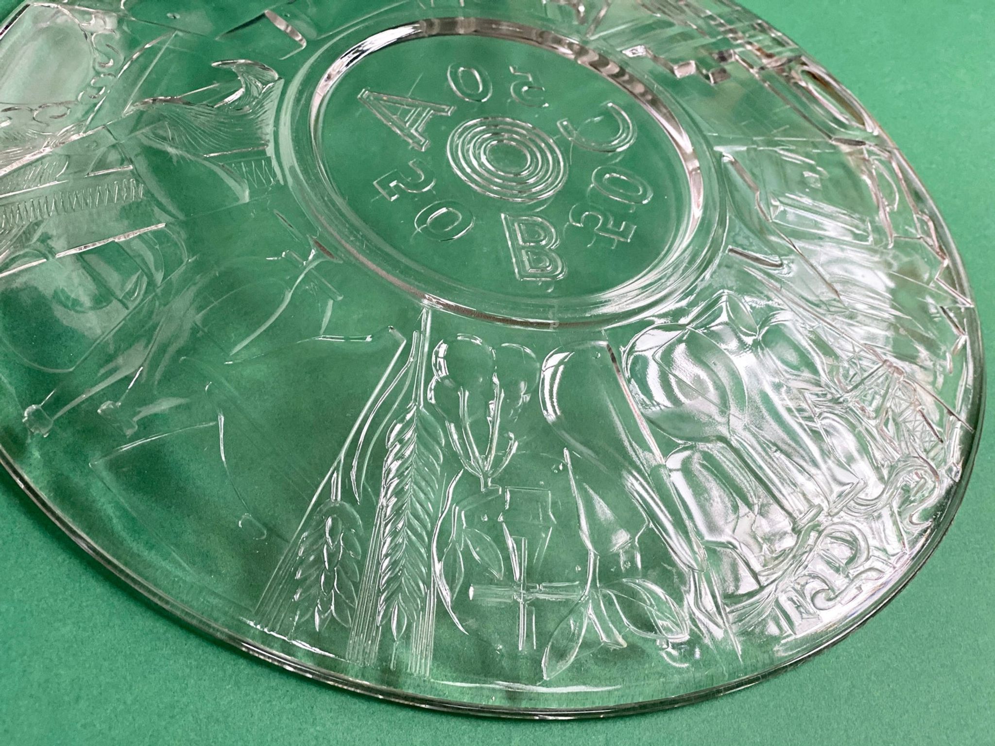 Mid Century glass ABC Plate, S.J. Thomassen for Leerdam Glass factory centerpiece