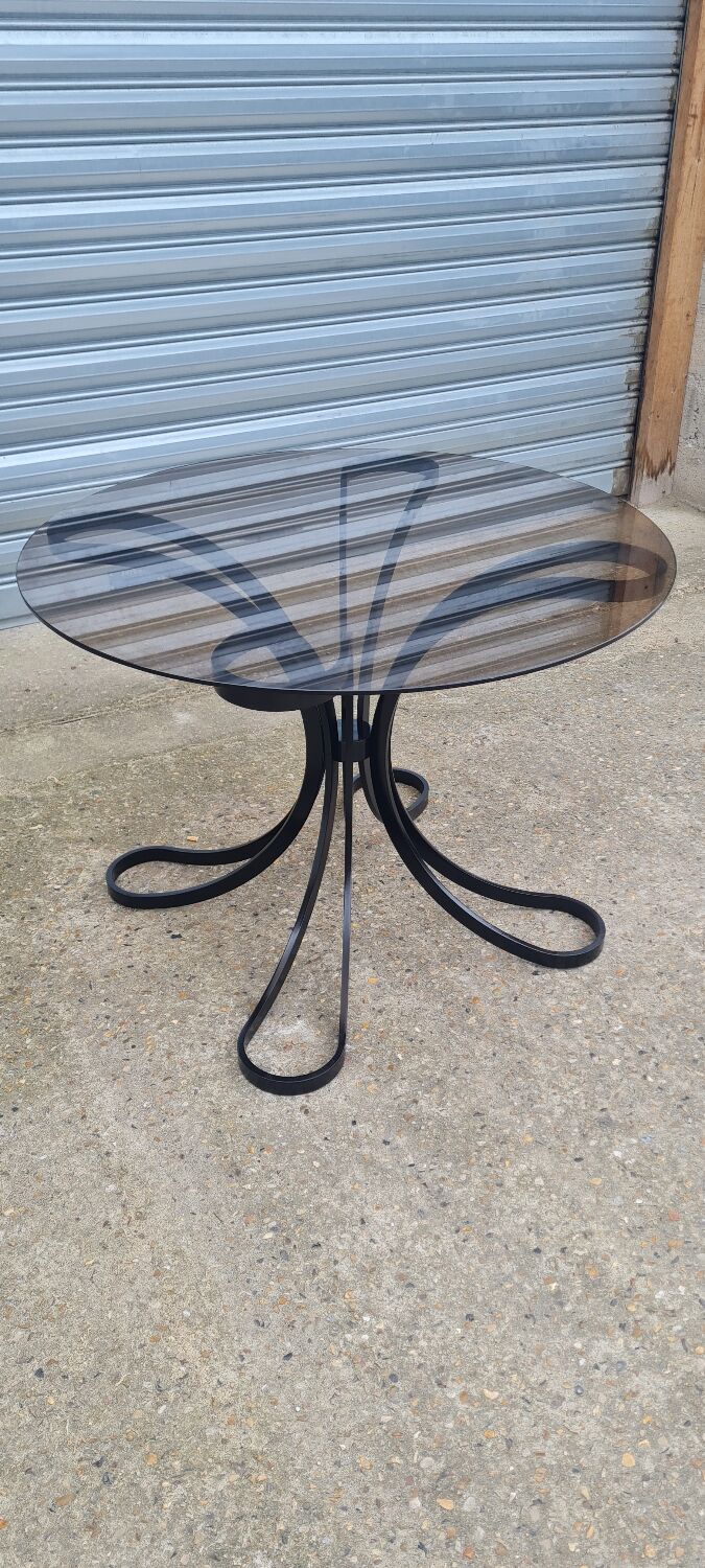 Space Age table in steel with smoked glass top, 1970