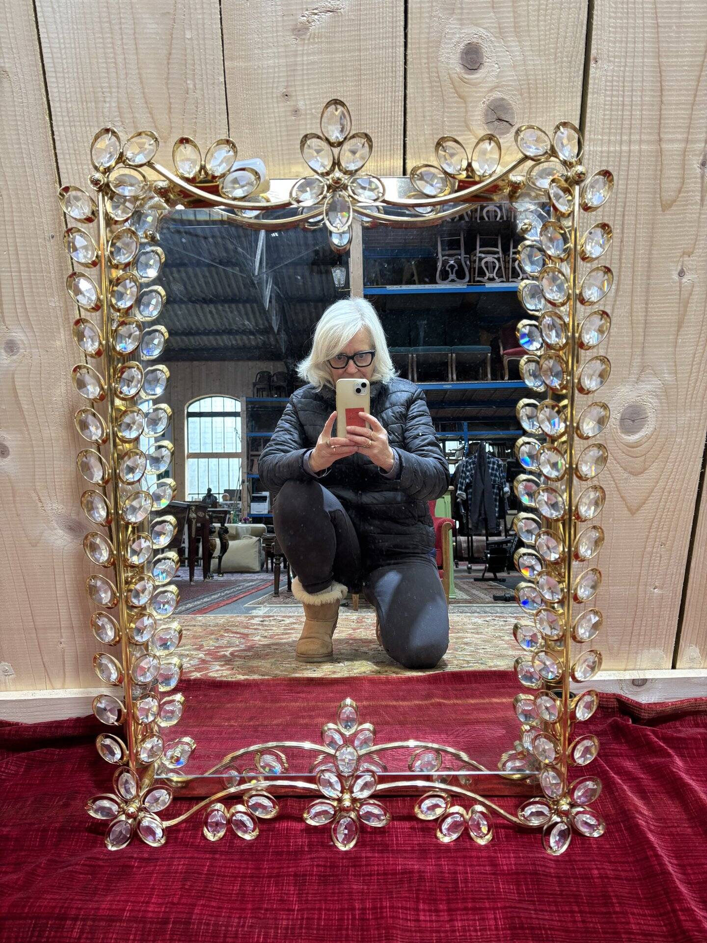 Gold metal bathroom mirror