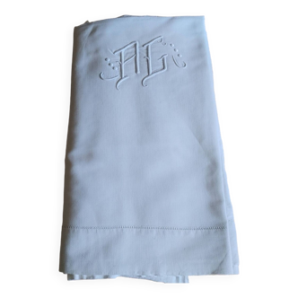 Drap ancien en coton Monogramme AC - 200 x 305 cm