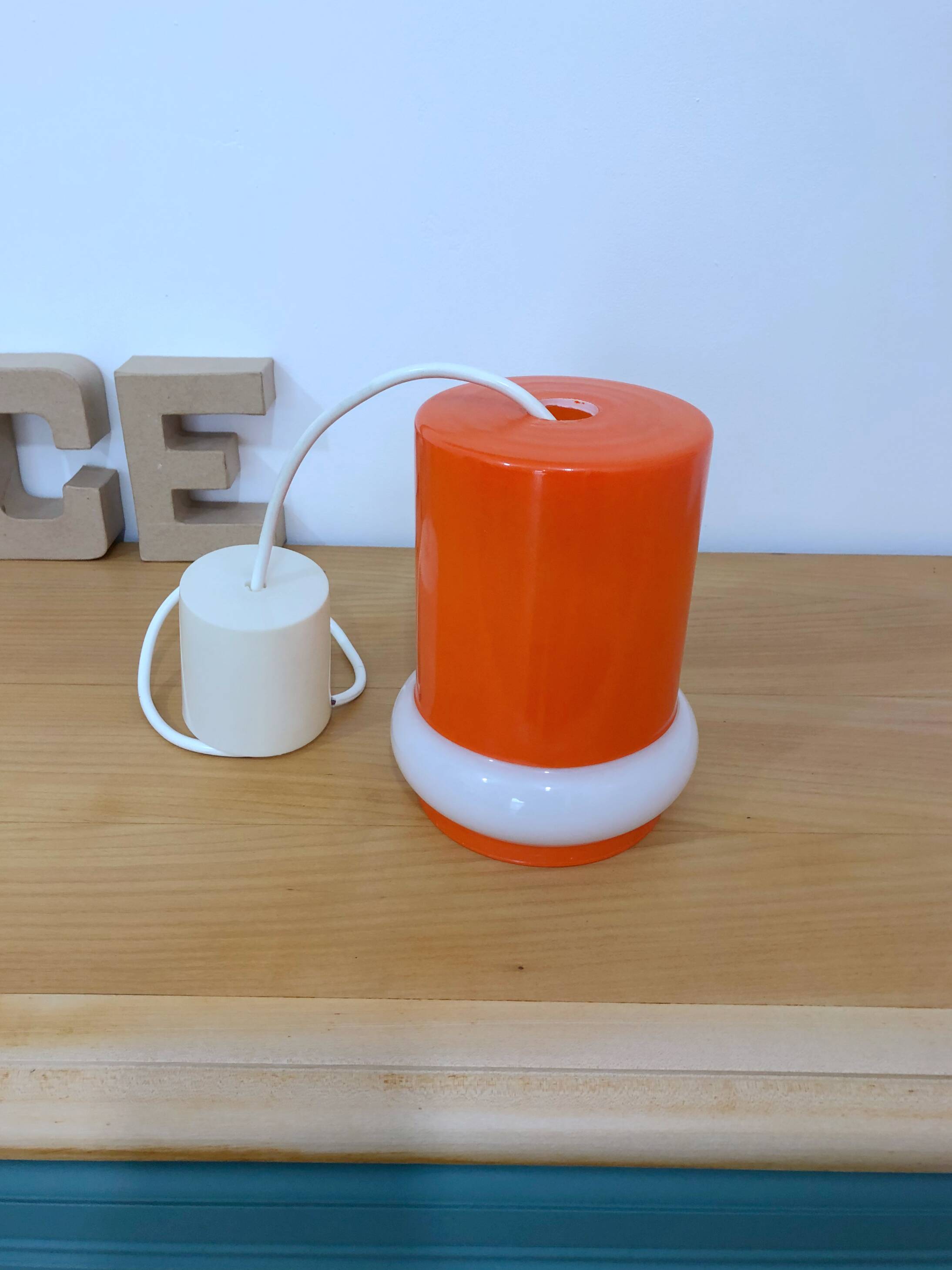 Orange opaline pendant light, 1970s