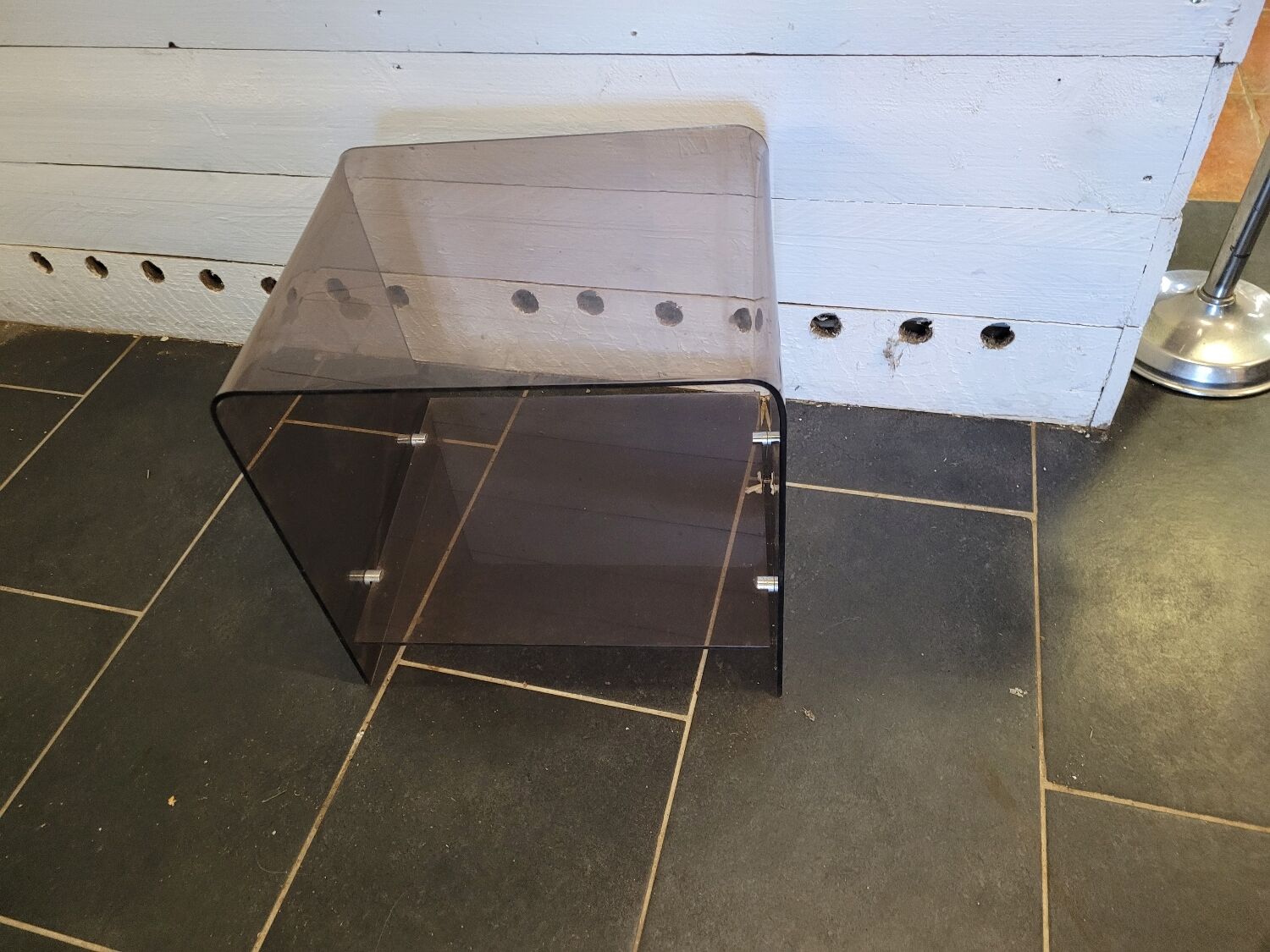 Smoked plexiglass side table from the 70s