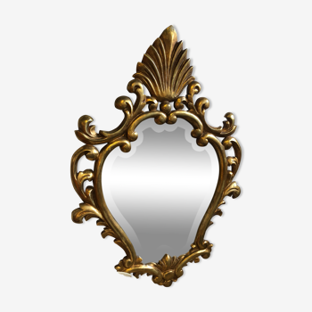Miroir style baroque  ovale sculpture bois  soufflé feuille d’or