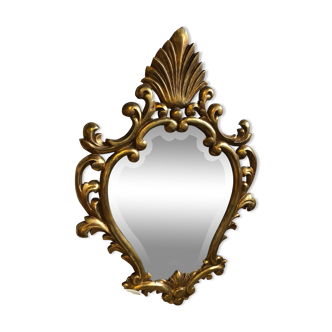 Miroir style baroque  ovale sculpture bois  soufflé feuille d’or