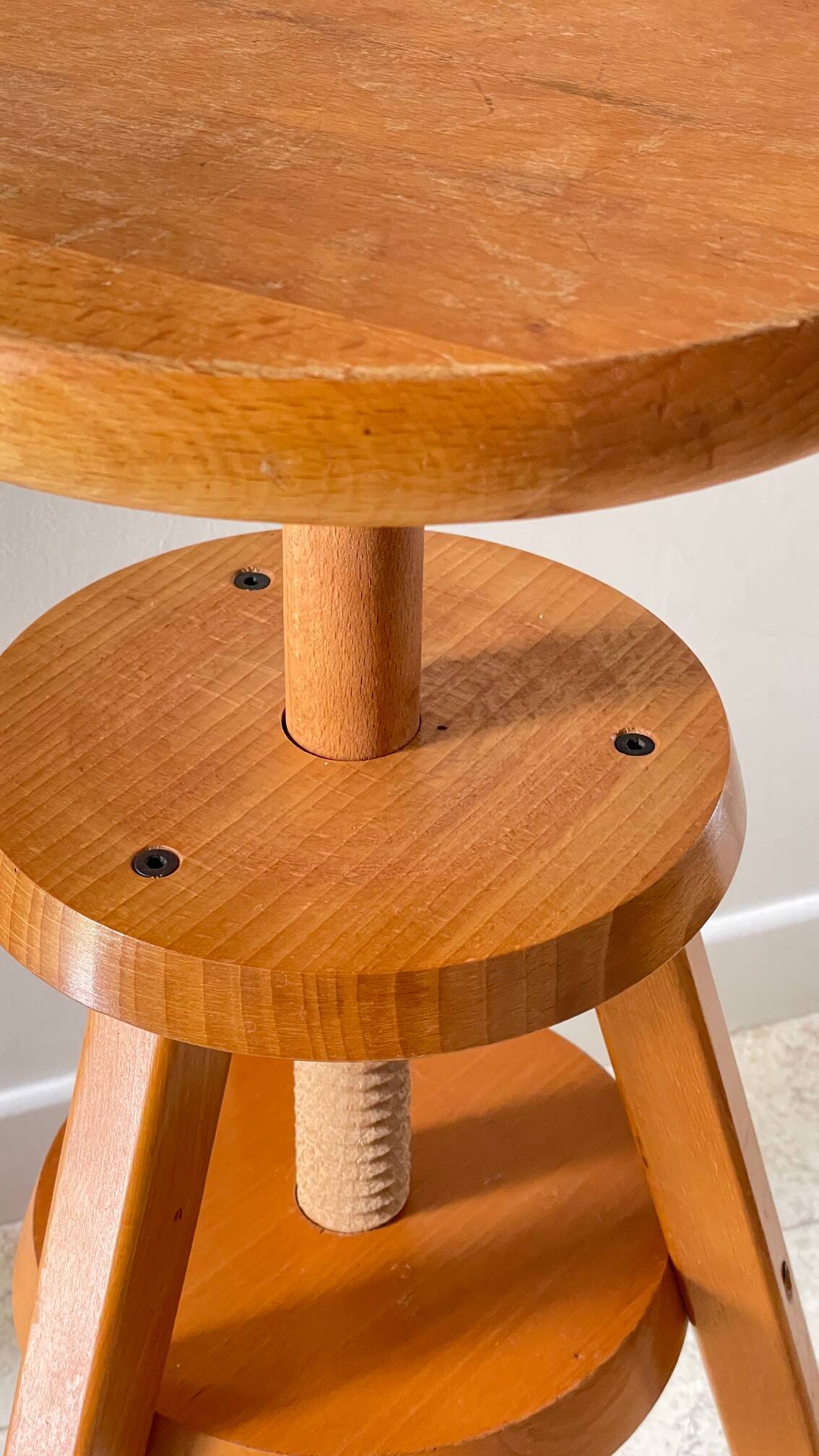 Vintage Solid Beech Screw Stool