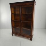 Magnifique bibliothèque Biedermeier du XIXe siècle – noyer, verre ancien d'origine