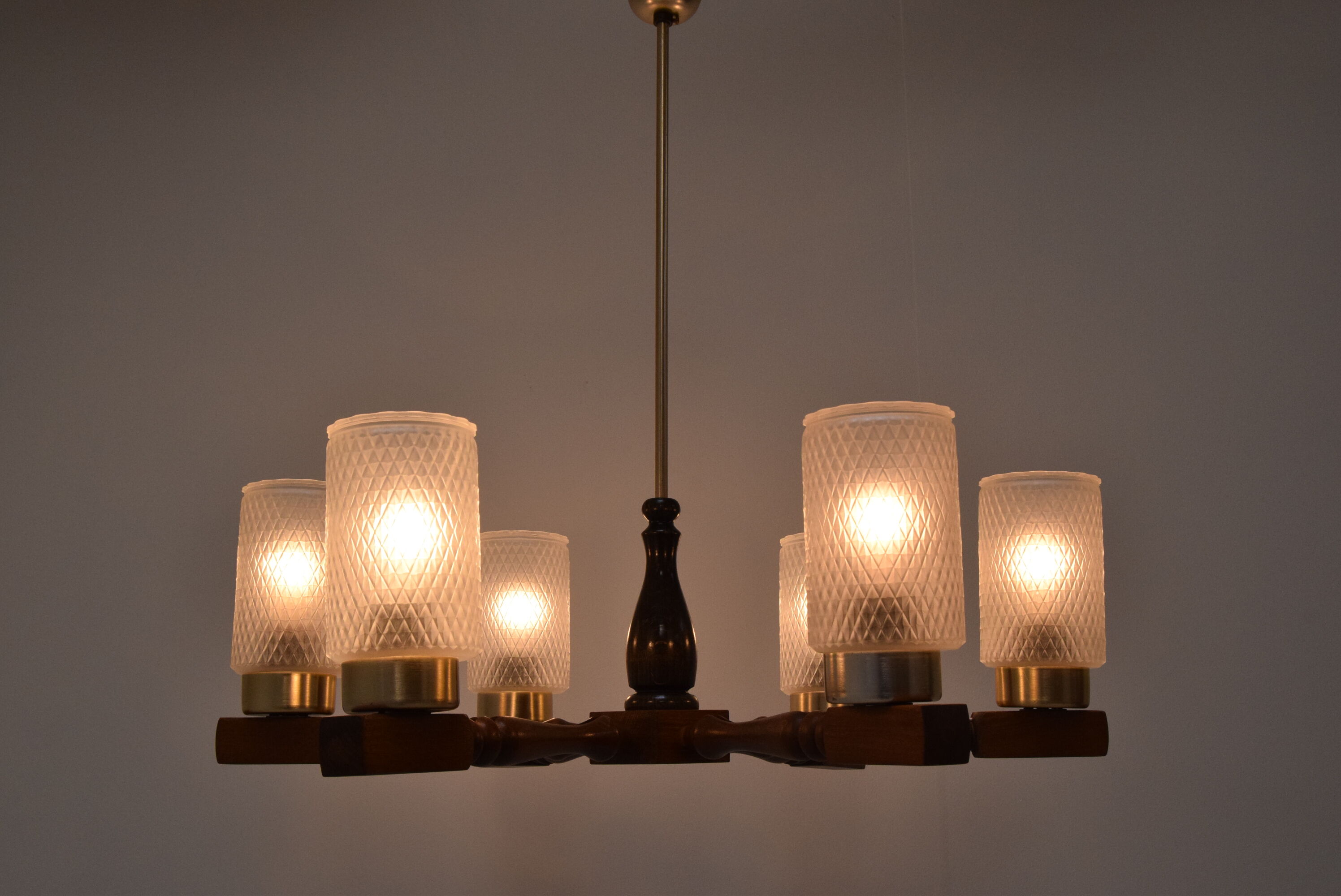 Mid-century wood chandelier  by Inva Litomerice,1970's