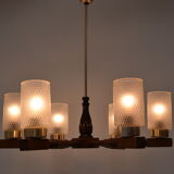 Mid-century wood chandelier  by Inva Litomerice,1970's