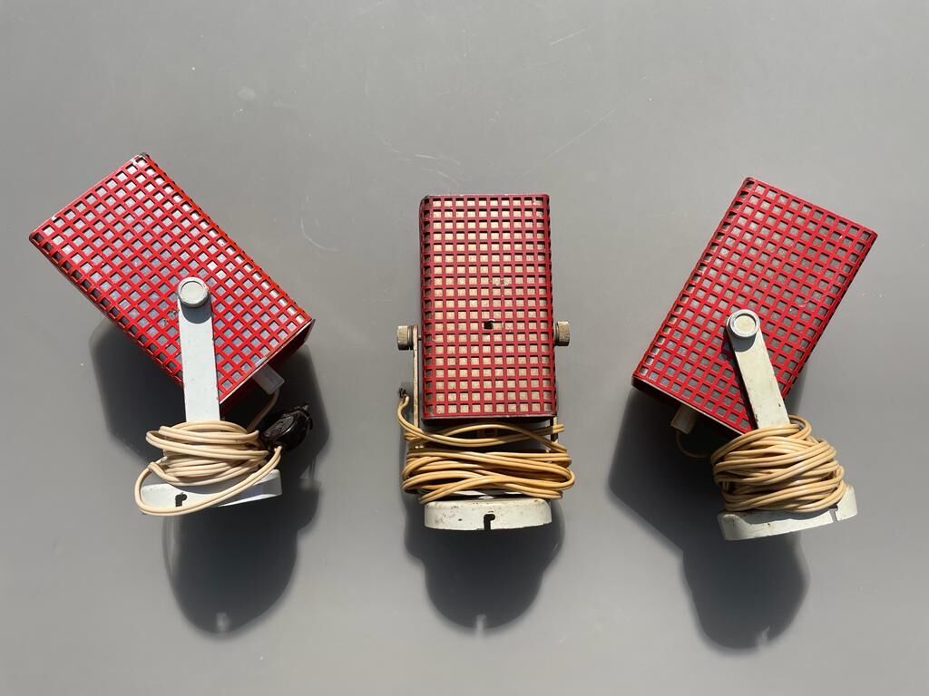 Set of 3 sconces 50s red metal
