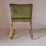 Vintage Green Velvet Office Desk Chair, Chrome Frame, Italy, 1970s