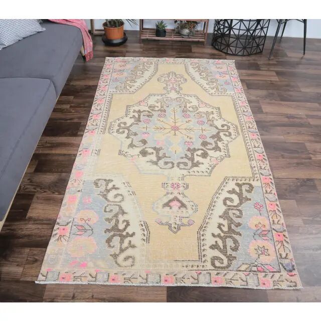 Vintage Turkish Oushak Handmade Wool Rug 123x219