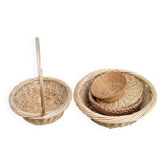 Set of 5 round woven wicker baskets