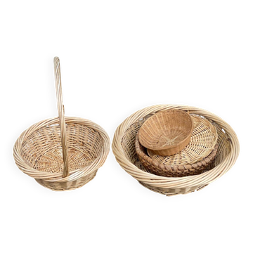 Lot de 5 paniers ronds en osier tressé