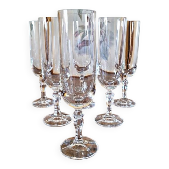 Crystal champagne flutes with worked stems (set of 6 or 12)
