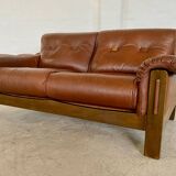 Vintage Danish mid-century cognac brown leather 2-seater Stouby 1970s