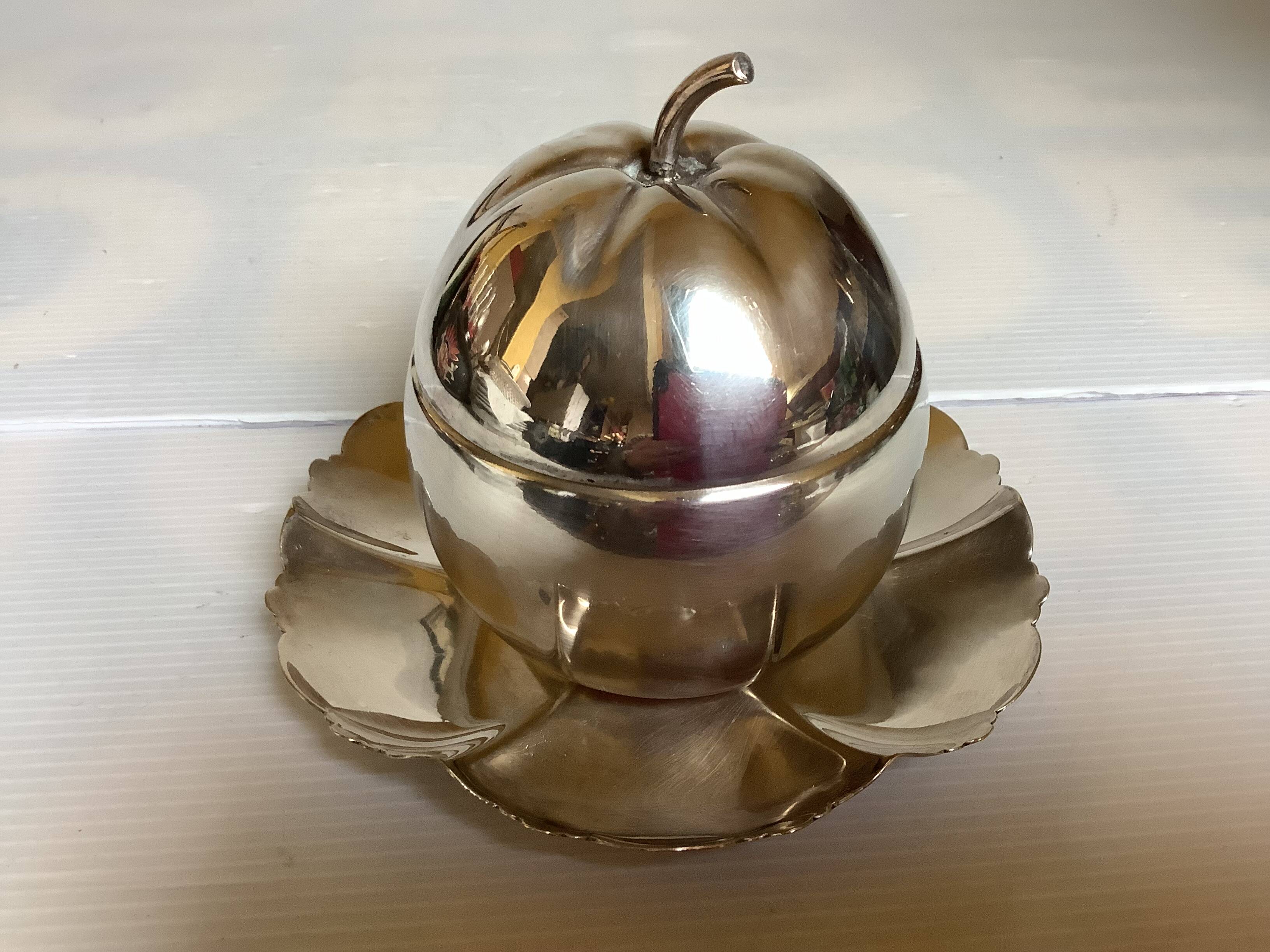 Silver metal apple-shaped trinket dish