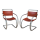 PAIR OF LEATHER AND CHROME ARMCHAIRS MR20 FROM THE 1970s MODEL BY MIES VAN DER