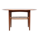 Midcentury Danish round coffee table in teak and cane by Johannes Andersen for Silkeborg 1960s