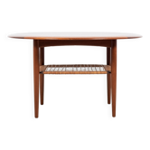 Table basse ronde danoise du milieu du siècle en teck et rotin par Johannes Andersen pour Silkeborg 1960
