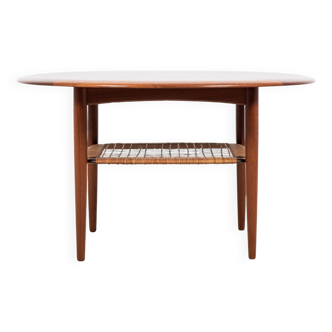 Table basse ronde danoise du milieu du siècle en teck et rotin par Johannes Andersen pour Silkeborg 1960