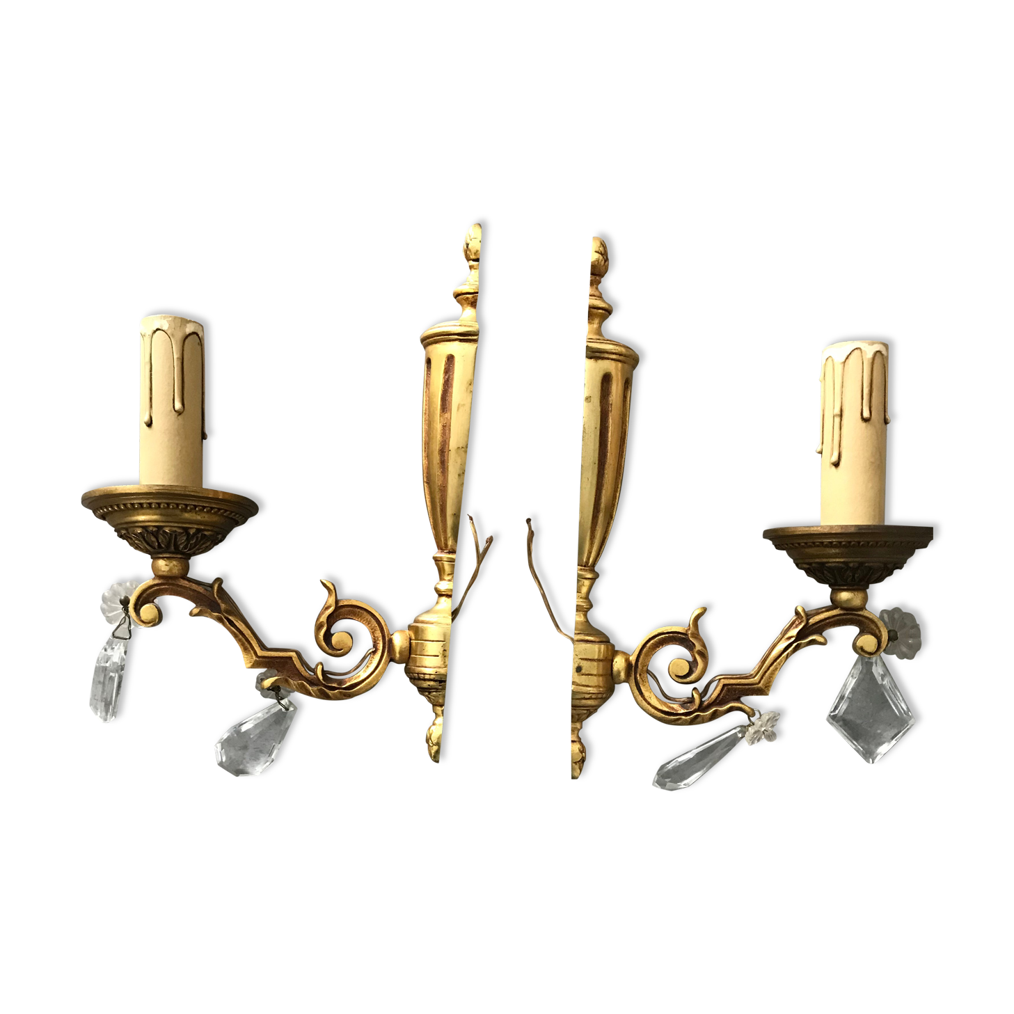Paire d'applique Louis XVI bronze avec pampilles