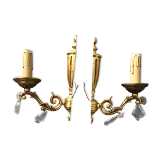 Paire d'applique Louis XVI bronze avec pampilles