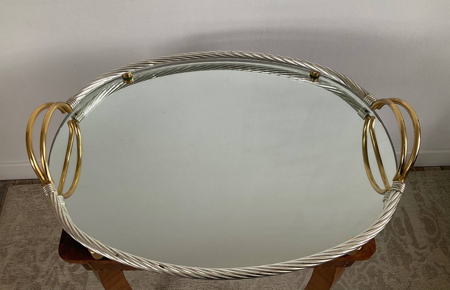 Vintage Italy tray in silver and gold metal