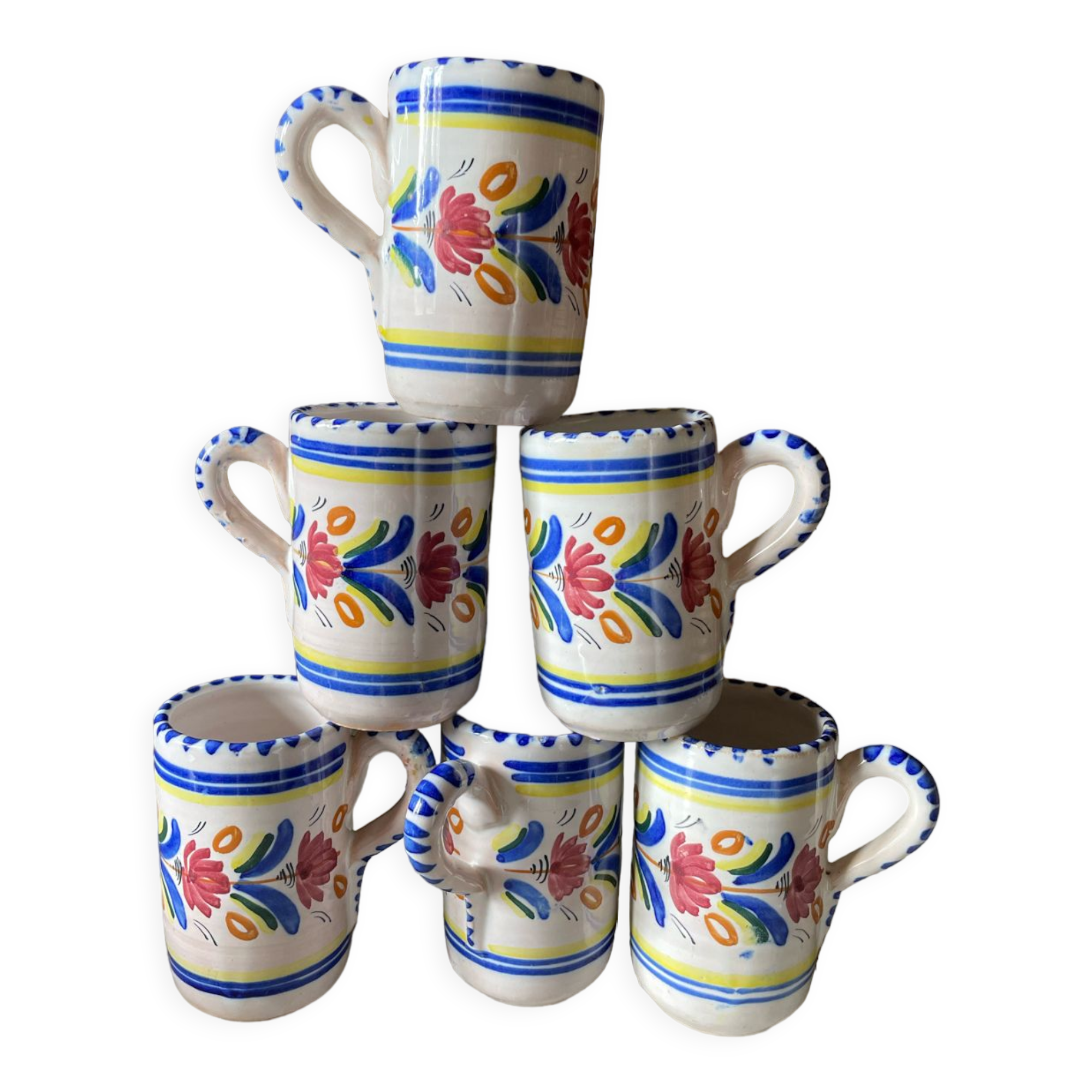 6 ceramic cups signed hc