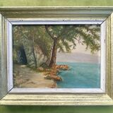 940s French Oil Landscape – Lake View from Aix-les-Bains, Signed Painting