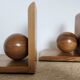 Pair of solid wood bookends with turned spheres – Minimalist design