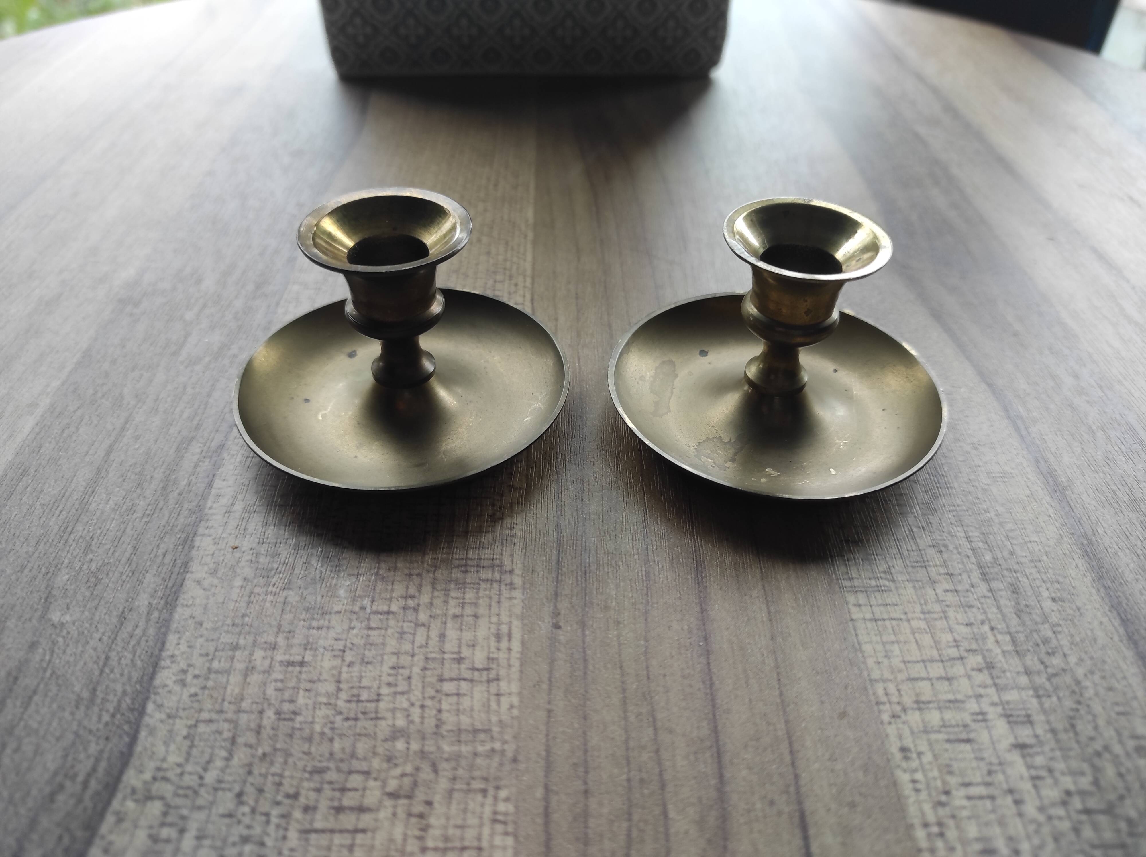 Set of 2 vintage brass mini candle holders