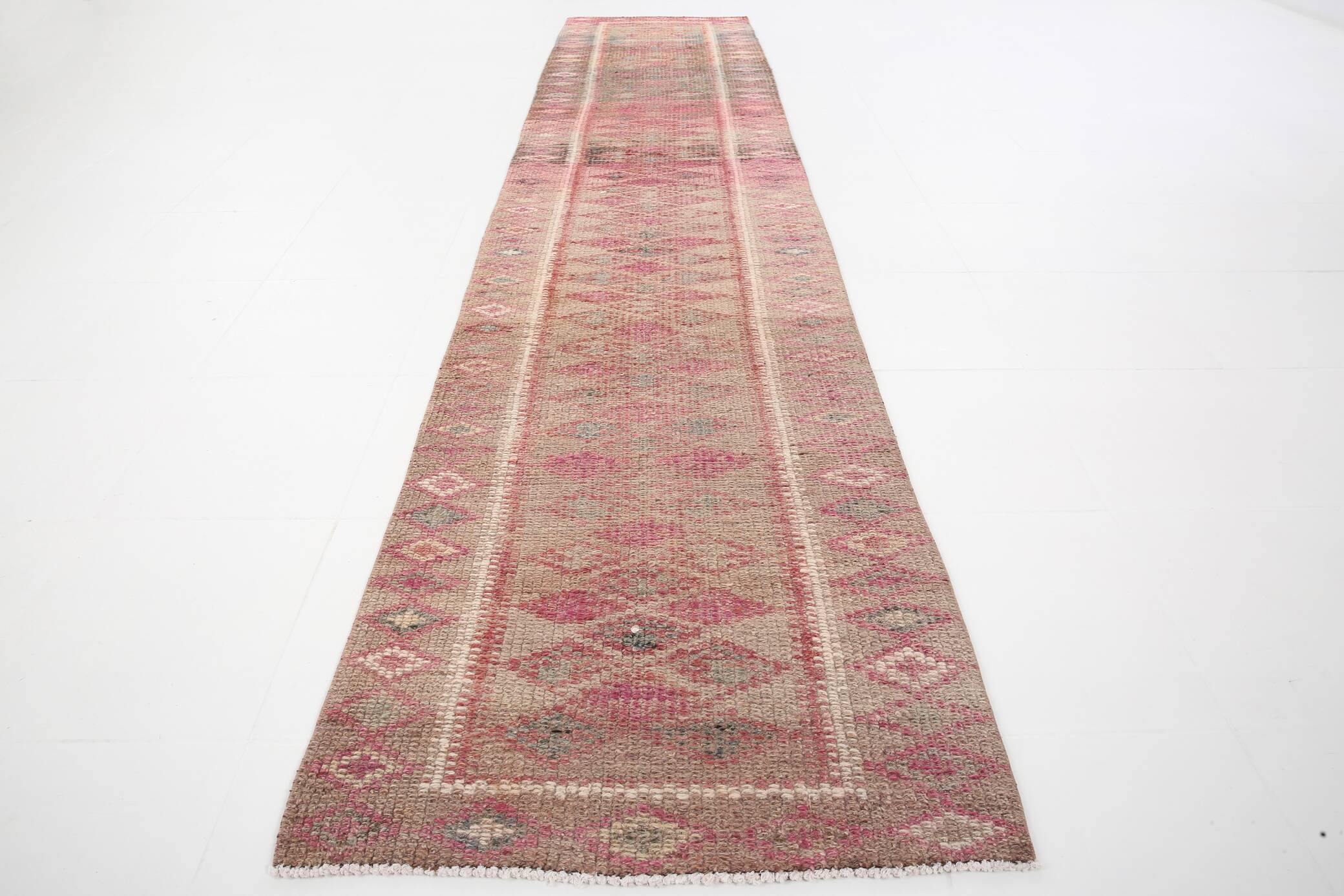 3x13 Rug For Entrway Pale Red Vintage Turkish Runner Rug, 84x394Cm
