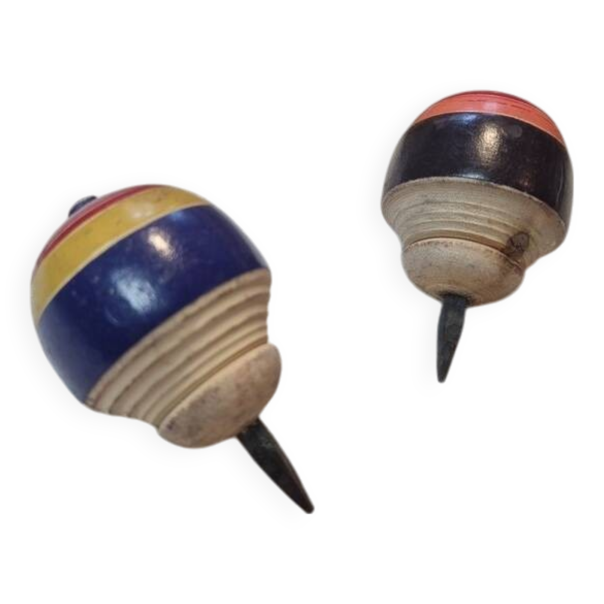 Duo of old spinning tops