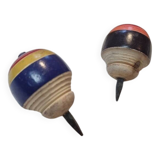 Duo of old spinning tops
