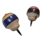 Duo of old spinning tops