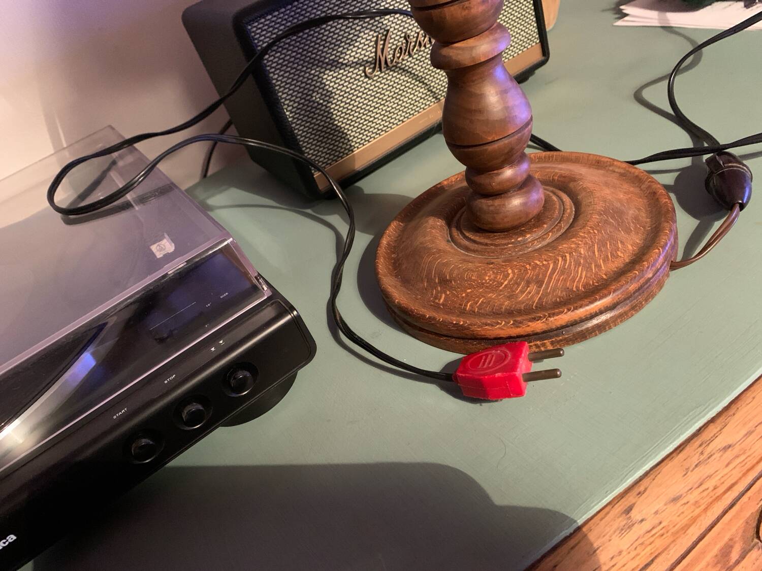 Antique wooden bedside lamp