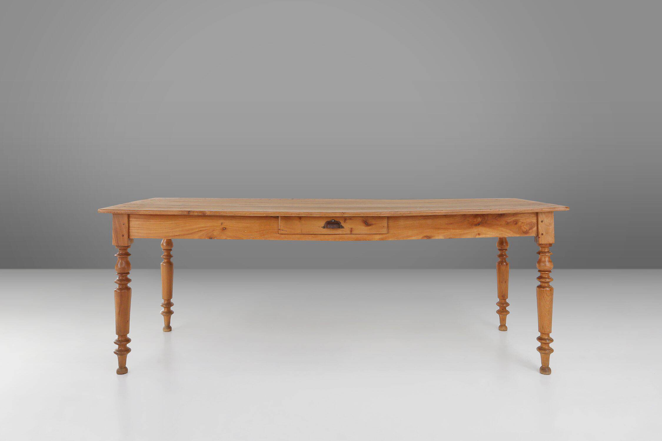 Rustic Elm Dining Table with Drawer, France 1850s