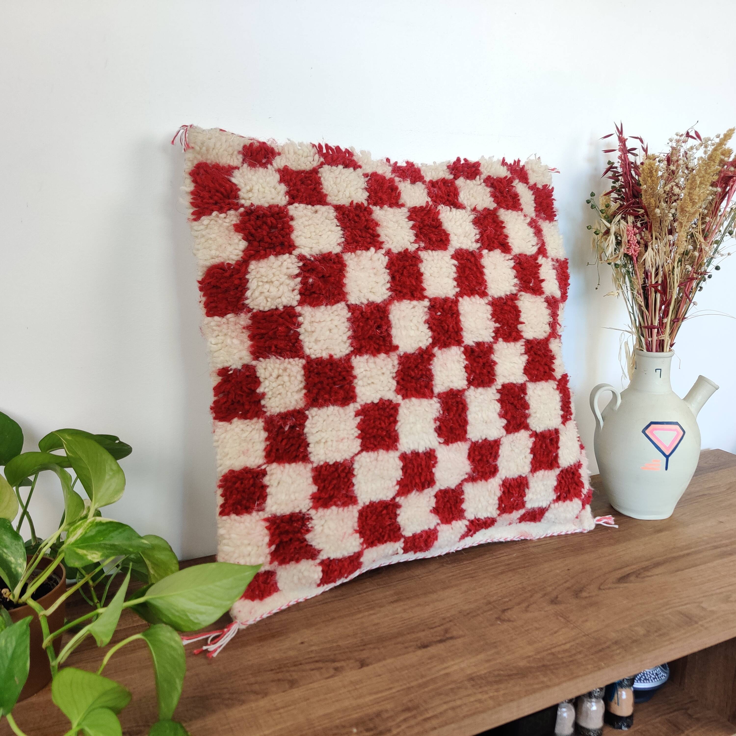 Berber Cushion Red Damier Béni Ouarain