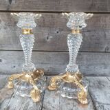 pair of molded glass candlesticks