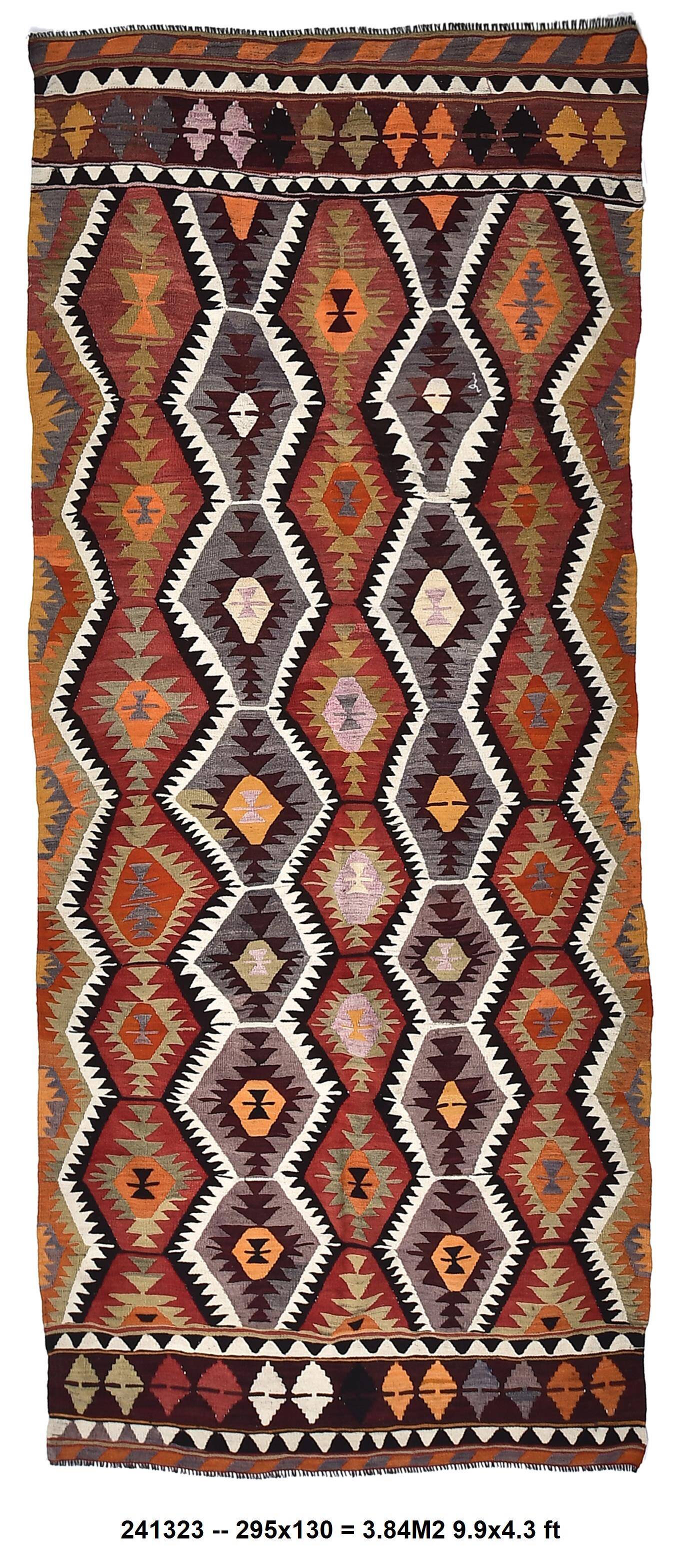 4x10 Red Green Tribal Kilim Rug 130x295Cm