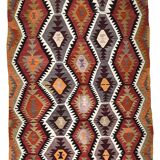4x10 Red Green Tribal Kilim Rug 130x295Cm