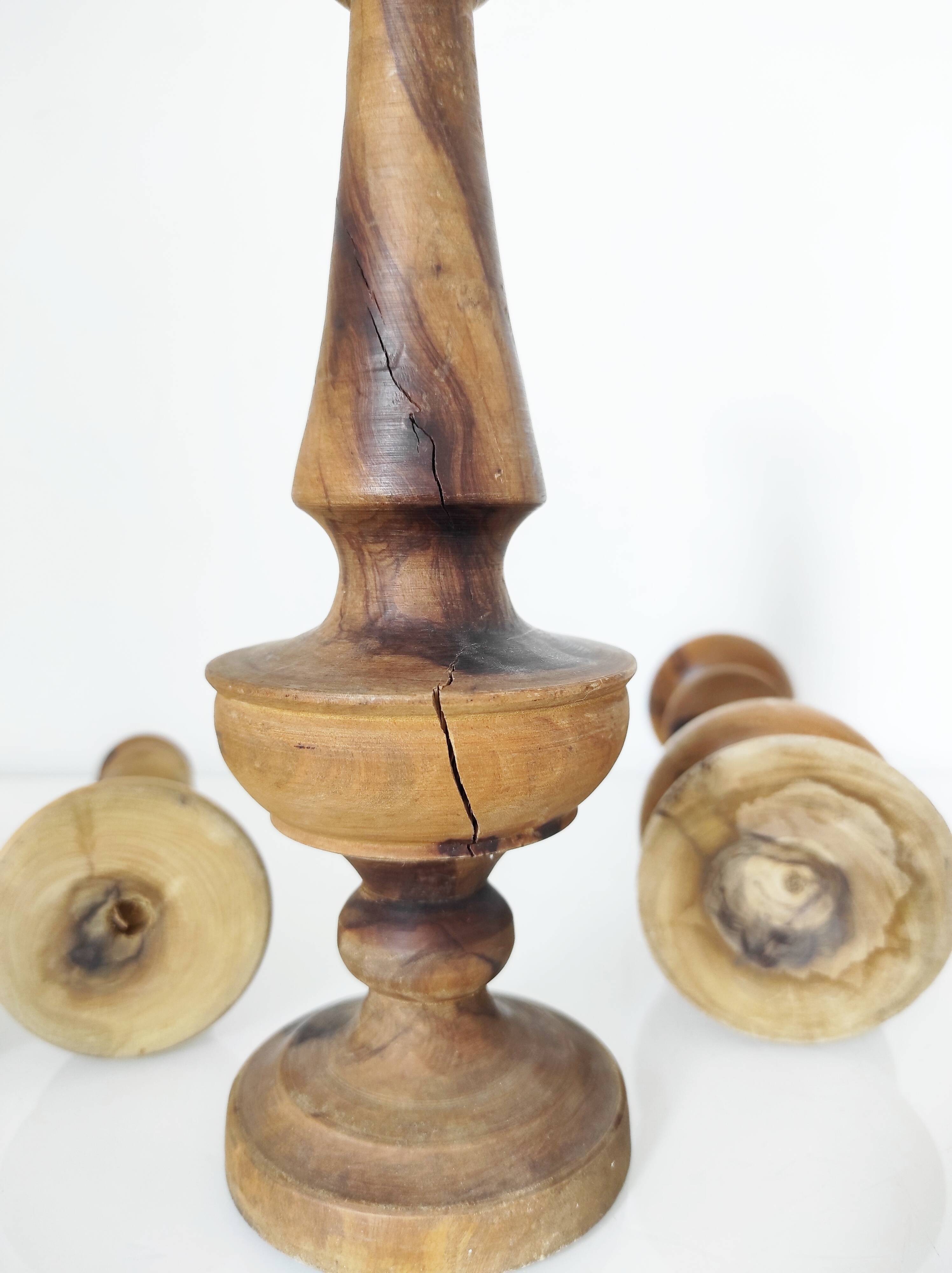 Set of 4 turned wooden candle holders