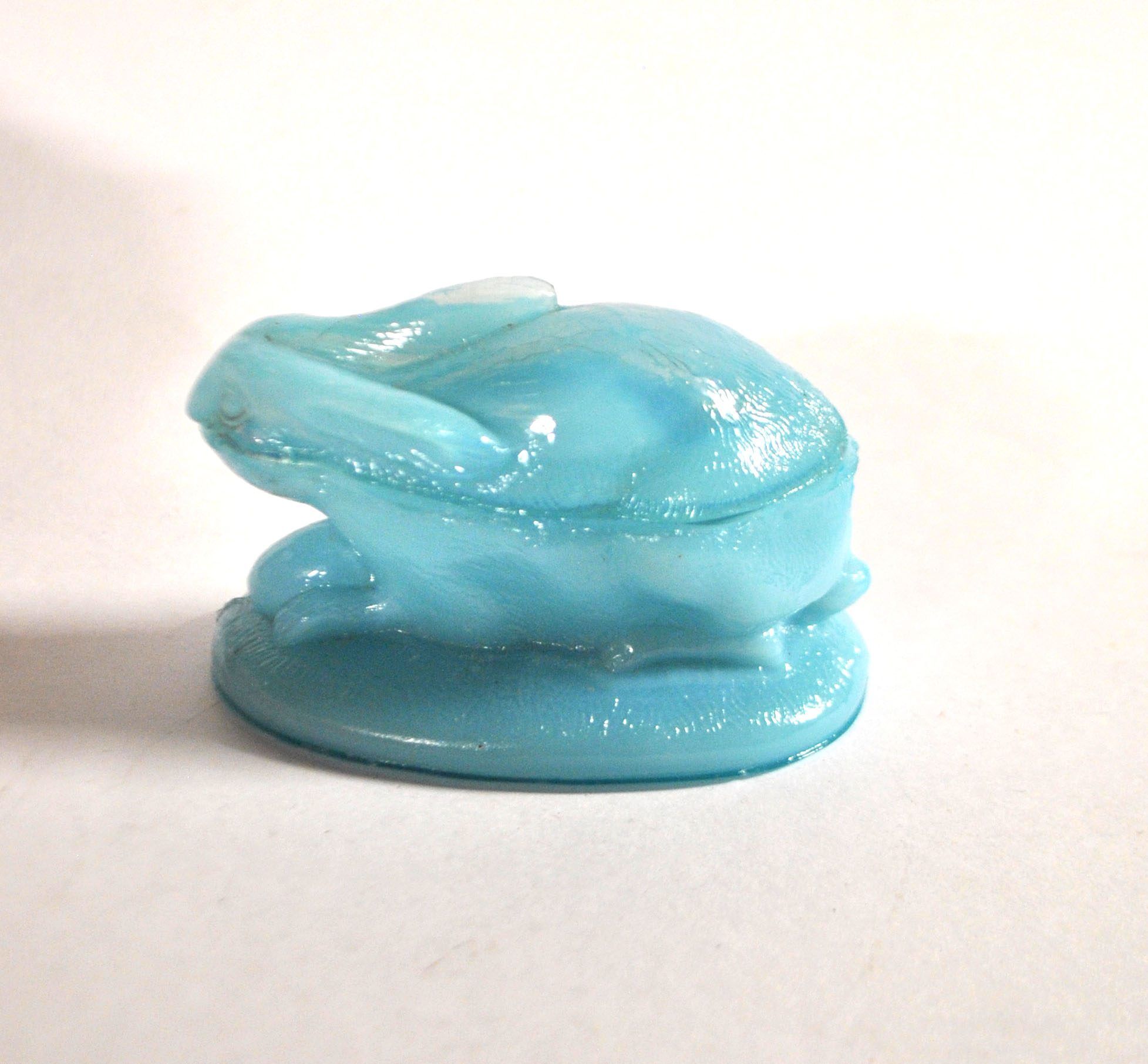 Vallerysthal easter rabbit box in blue opaline from 1900