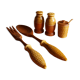 Vintage salt shaker, pepper, mustard and salad cutlery set