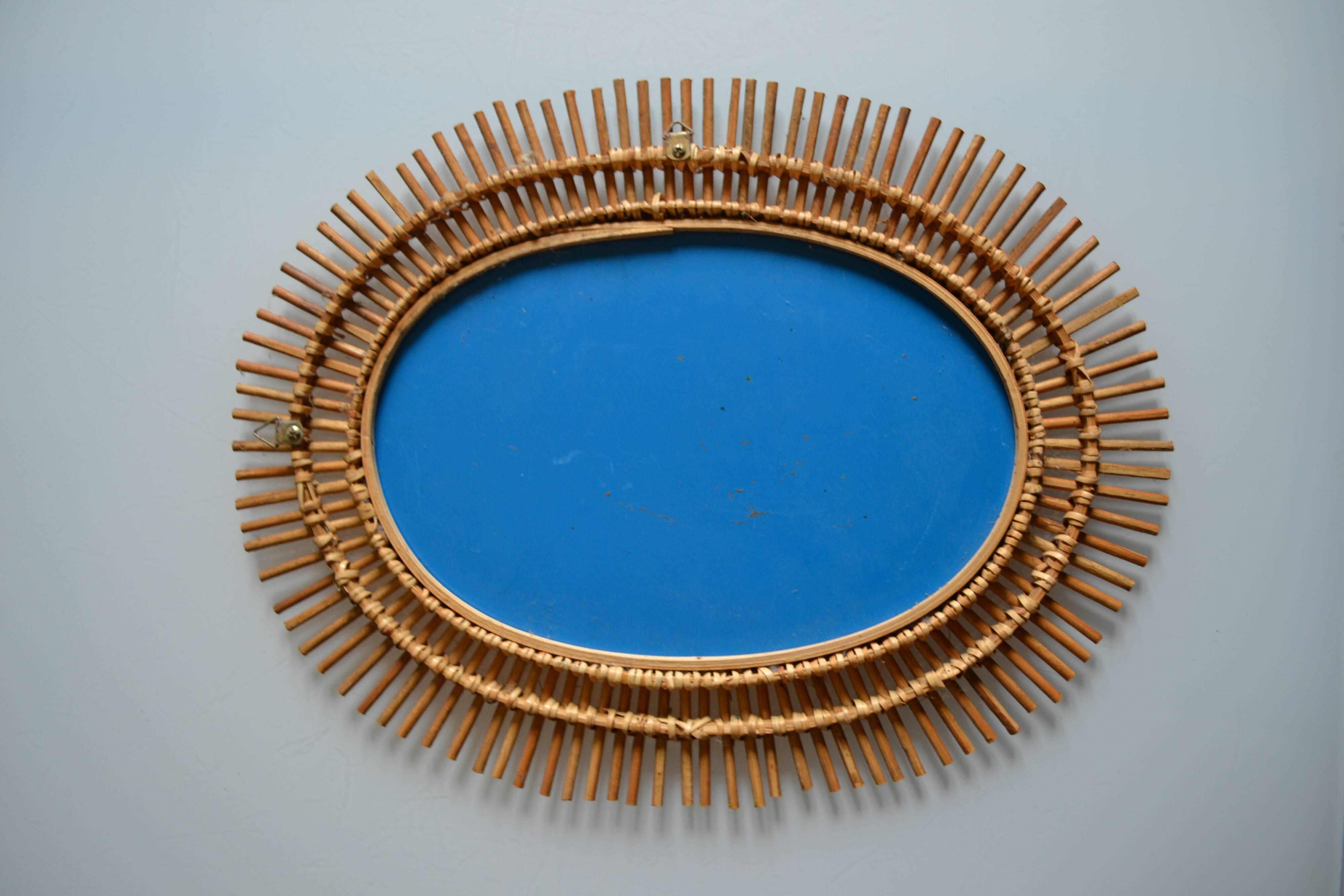 miroir soleil rotin ovale circa 1970 Diamètre 45 cm